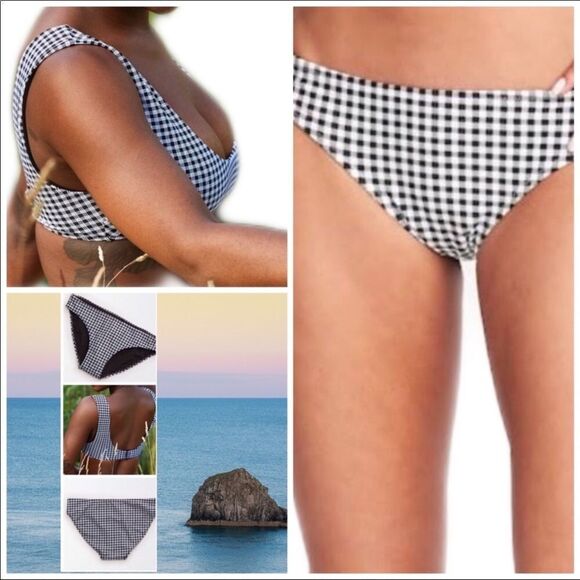 Black White Checkered Bikini Bottom Swimsuit by Aeries AEO NEW - Picture 2 of 3